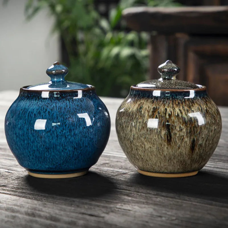 Vibrant color round ceramique urn