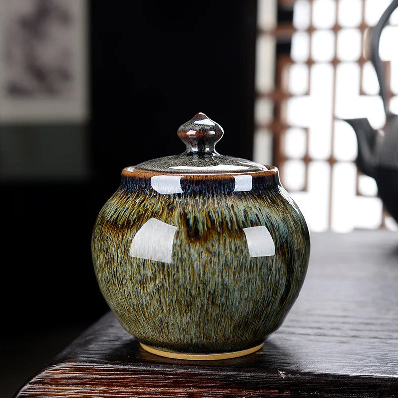 Vibrant color round ceramique urn