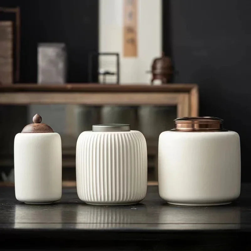 Ivory Ribbed Ceramic Urn