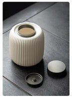 Ivory Ribbed Ceramic Urn