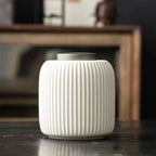 Ivory Ribbed Ceramic Urn